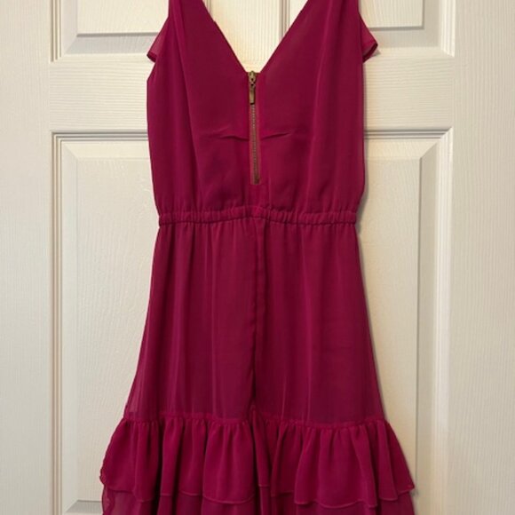 Used Pure Sugar Ruffle Mini Dress Size XS Dark Pink w/ Burgundy Straps and Tie - Picture 3 of 4